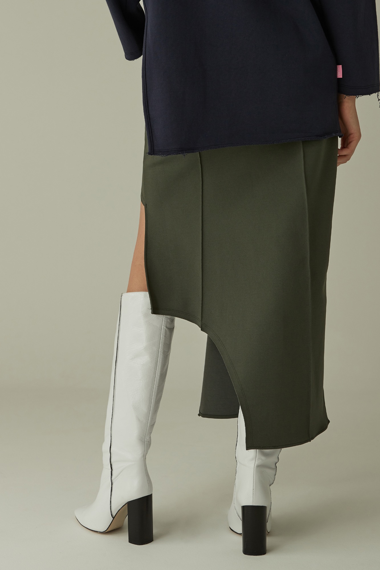 Curved Line Cut-out Skirt - Khaki