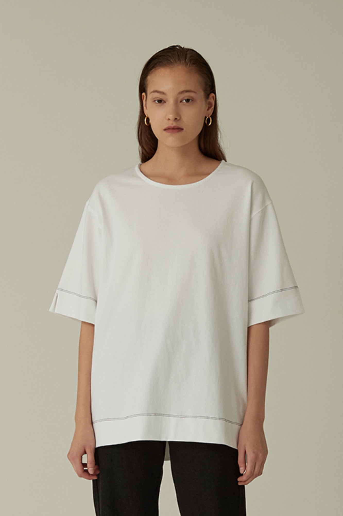 Line Pointed Oversize T-shirt - White