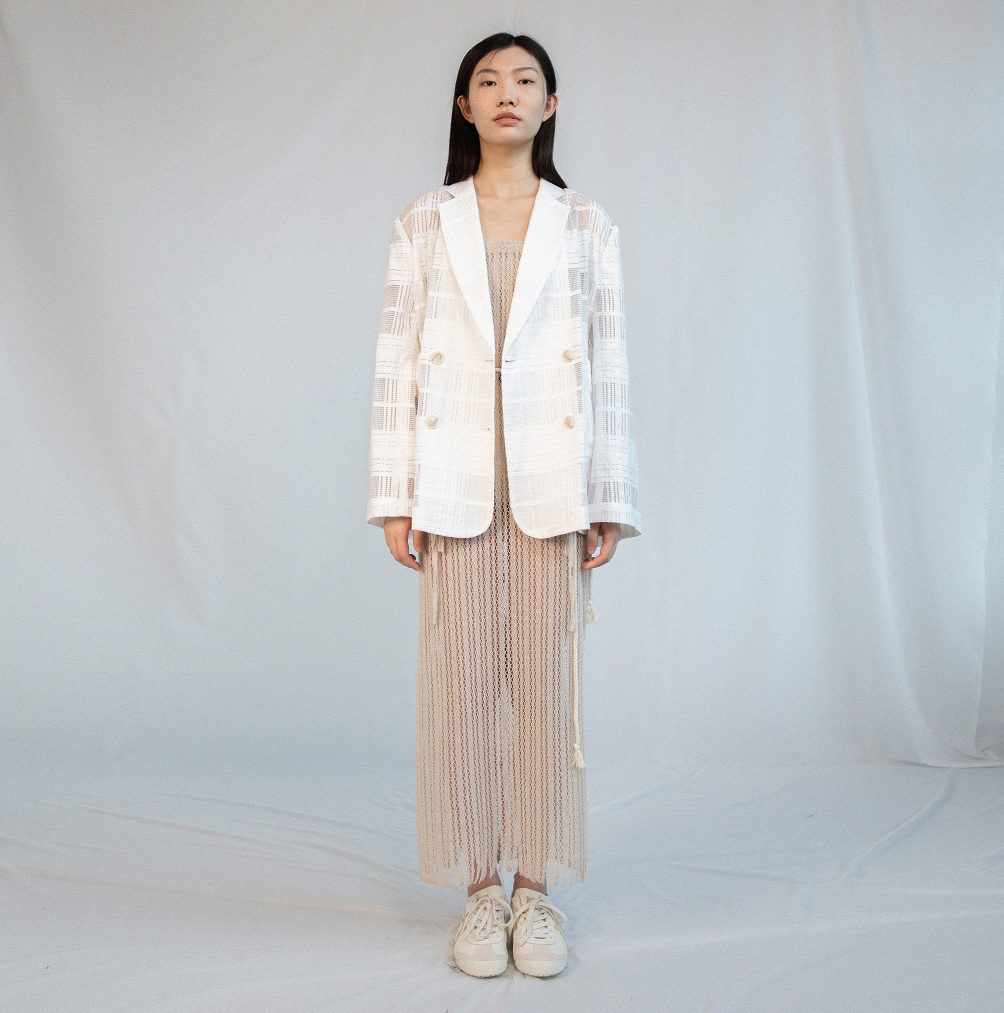 See-Through Check Jacket - Ivory