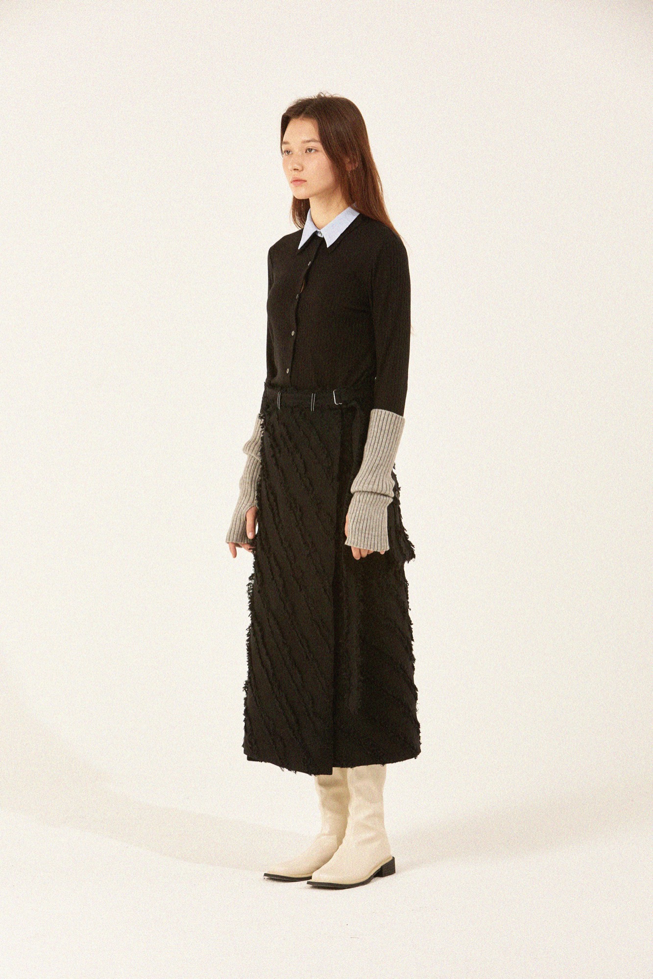 Diagonal Tassel Skirt - Black